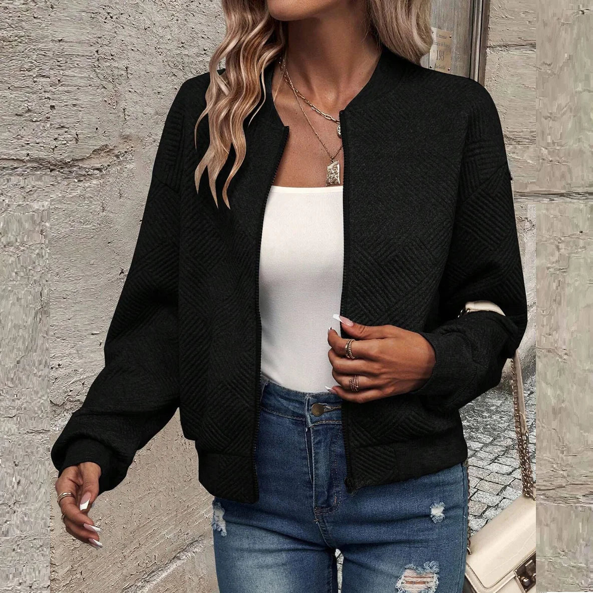 Casual Zipper Baseball Collar Women's Jacket