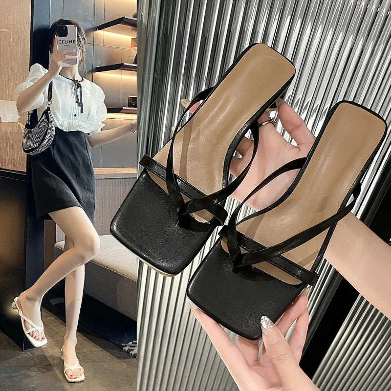 Women Summer Half-Toe Flip-Flops – Casual Mid-Heel Chunky Sandals