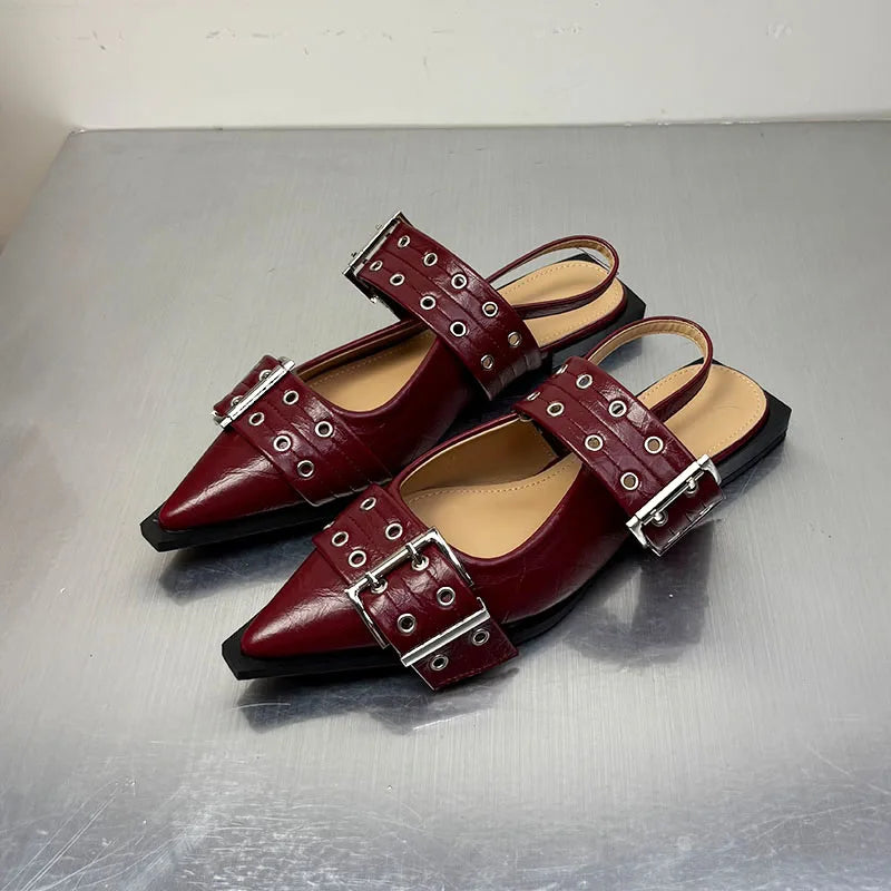 أحذية نسائية مسطحة - أحذية مصممة بمقدمة مدببة وكعب مفتوح من الخلف