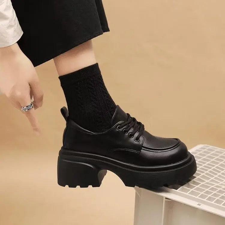 Women Platform Loafers – 2025 Autumn Lace-Up Flats