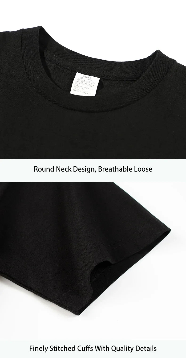 Close-up of round neck design and finely stitched cuffs of a breathable black t-shirt.