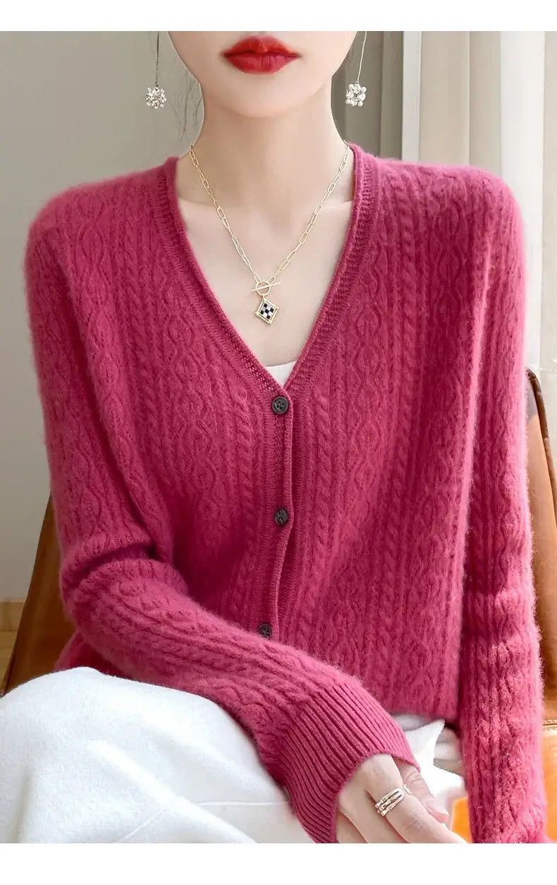 كارديجان نسائي من صوف الميرينو والكشمير