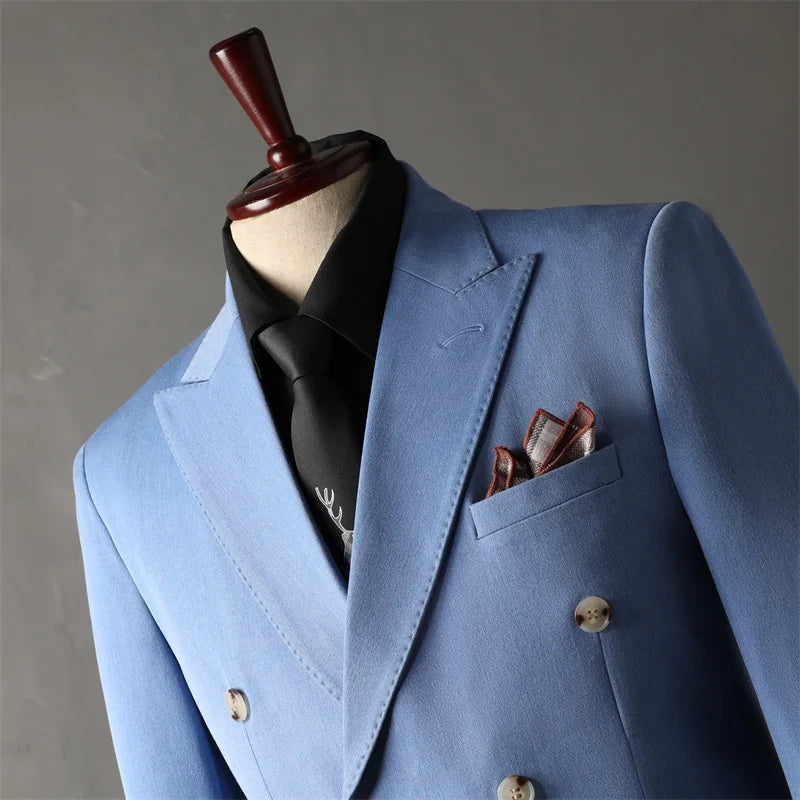 بدلة رجالية مزدوجة الصدر بمقاسات كبيرة - مجموعة من 3 قطع