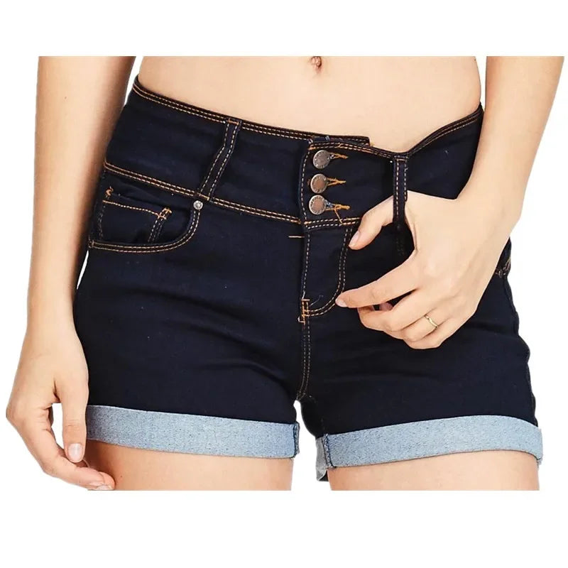 Women Denim Waistband Stretch Shorts