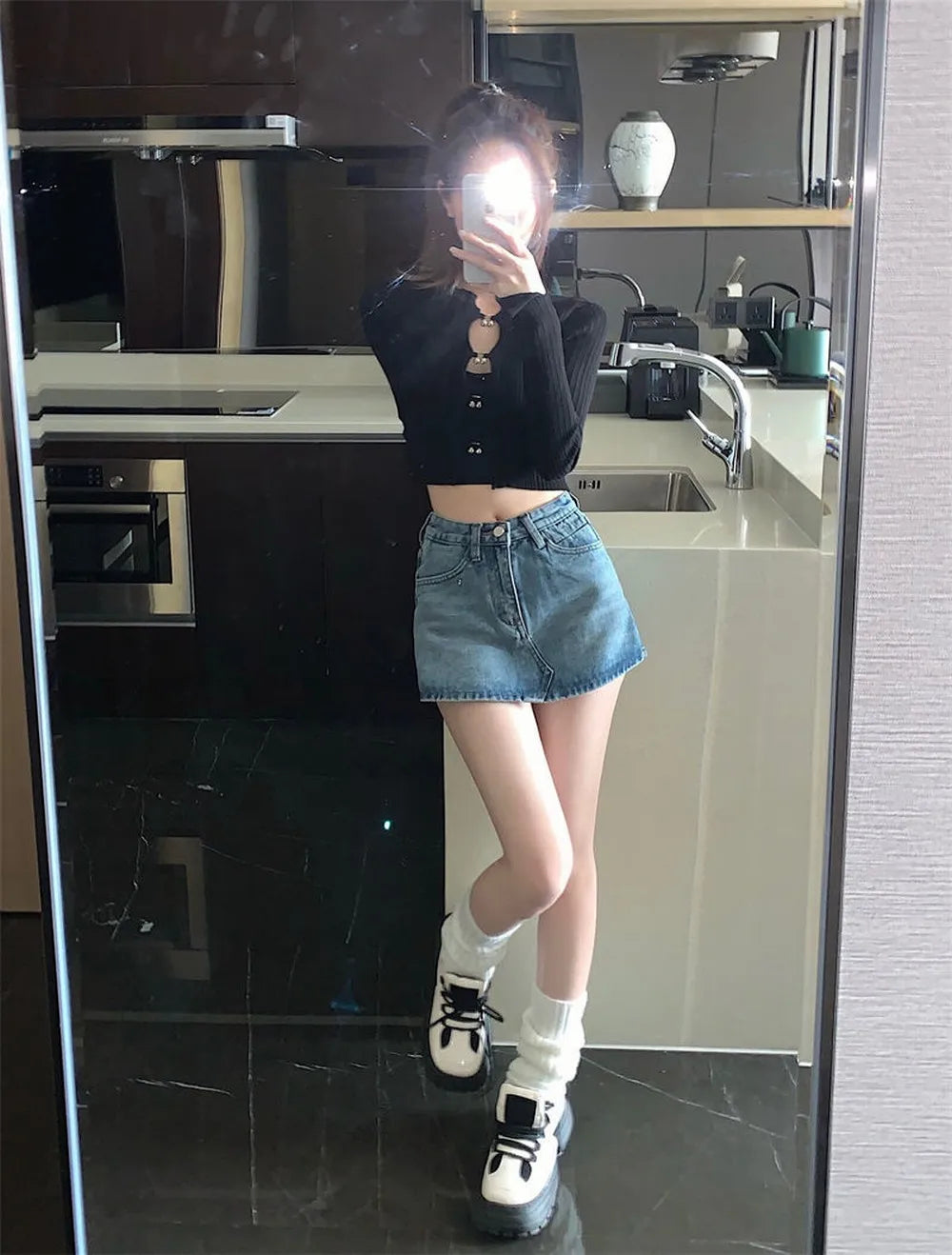 CuteGlow™ – Korean High Waist Mini Skirt (Slim Fit, Vintage Street)