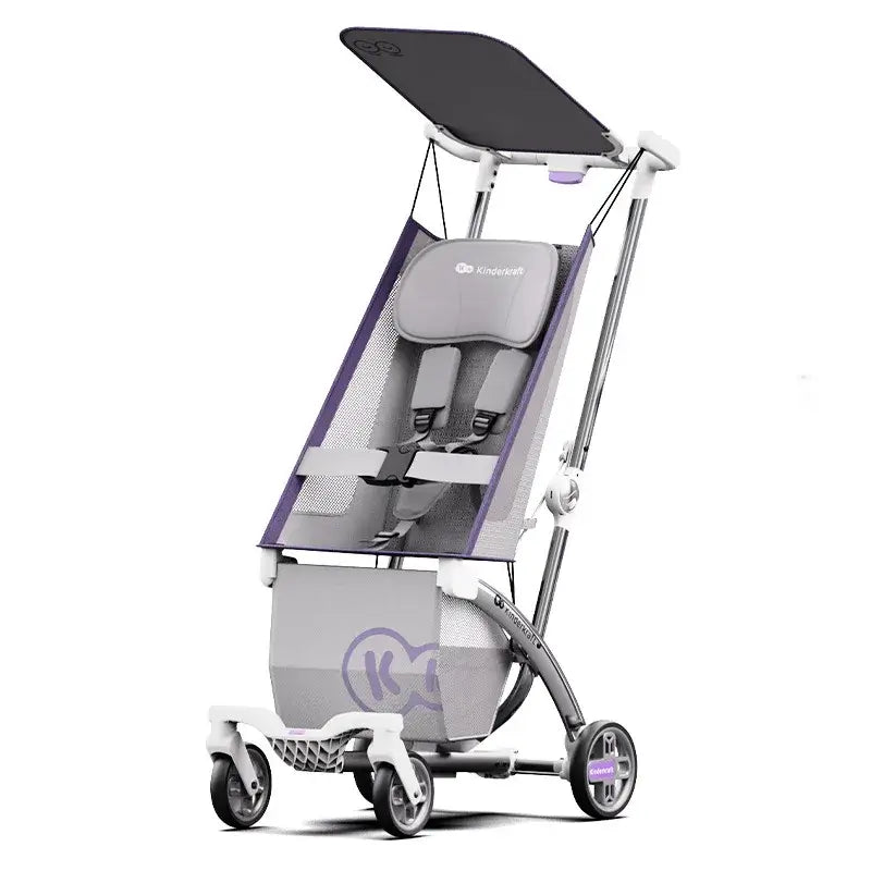 Lightweight outdoor children's stroller in purple, foldable design for ages 0-6 months, perfect for travel and high landscape use.