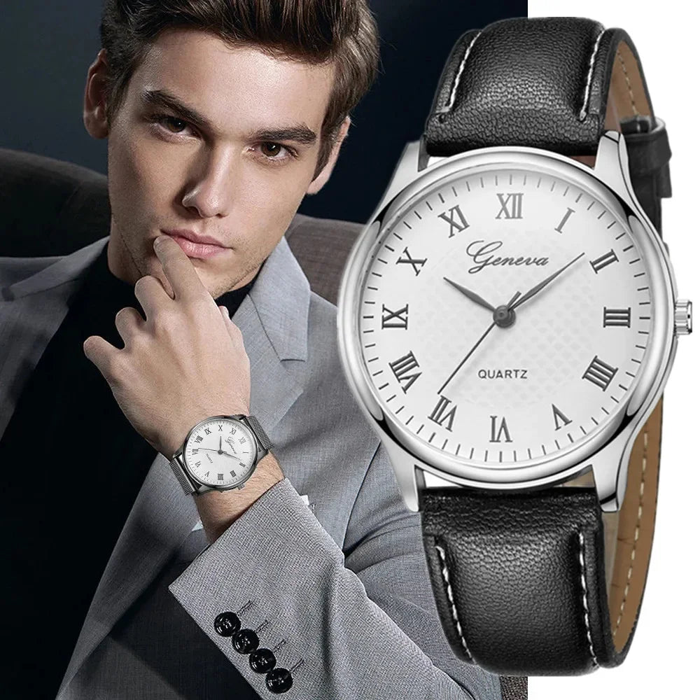 Men’s Luxury Quartz Leather Strap Watch