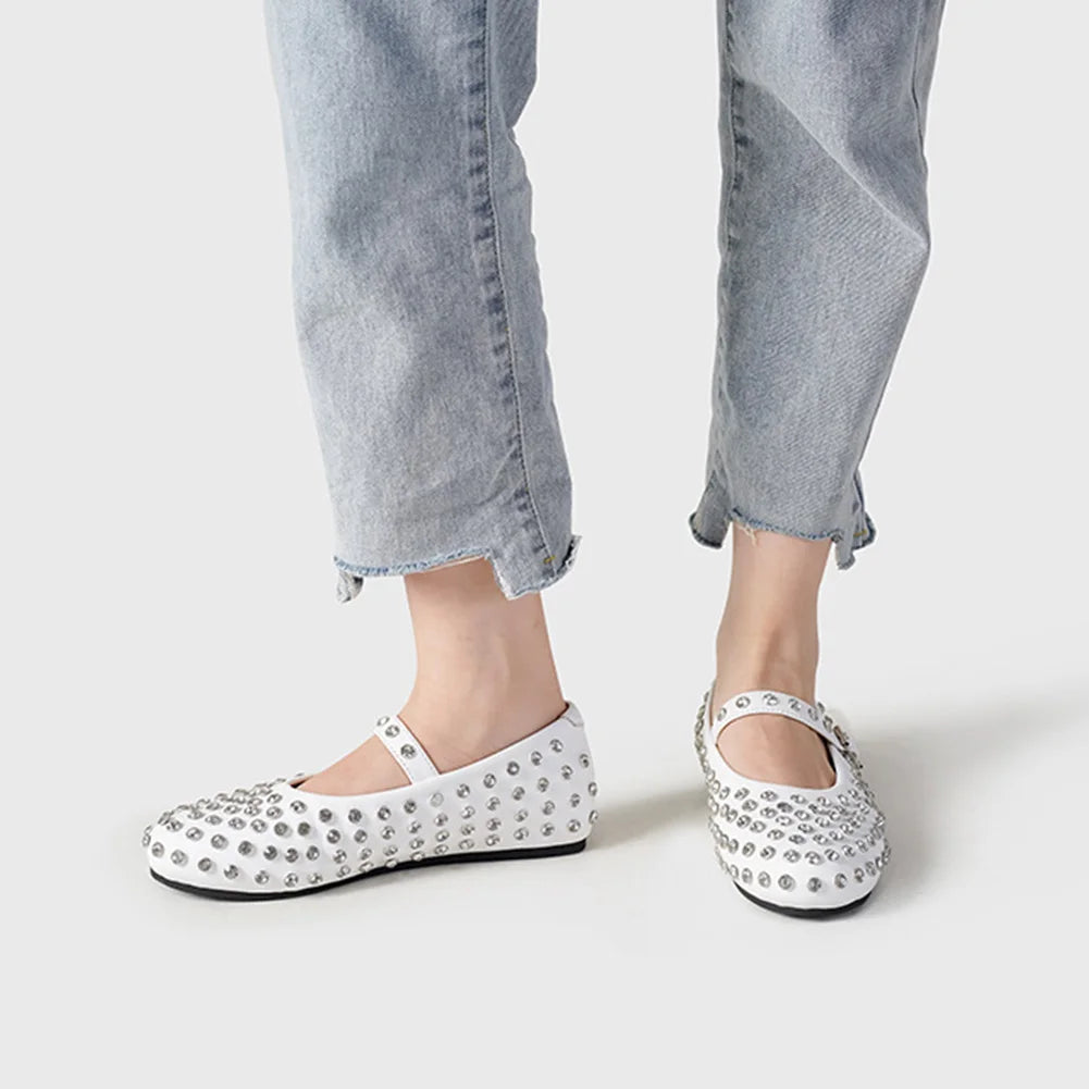 أحذية باليرينا نسائية مرصعة بأحجار الراين والكريستال