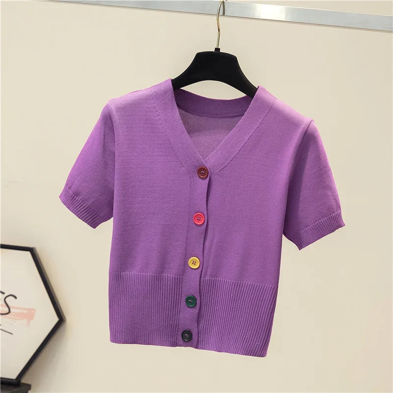 سترة نسائية محبوكة بأكمام قصيرة