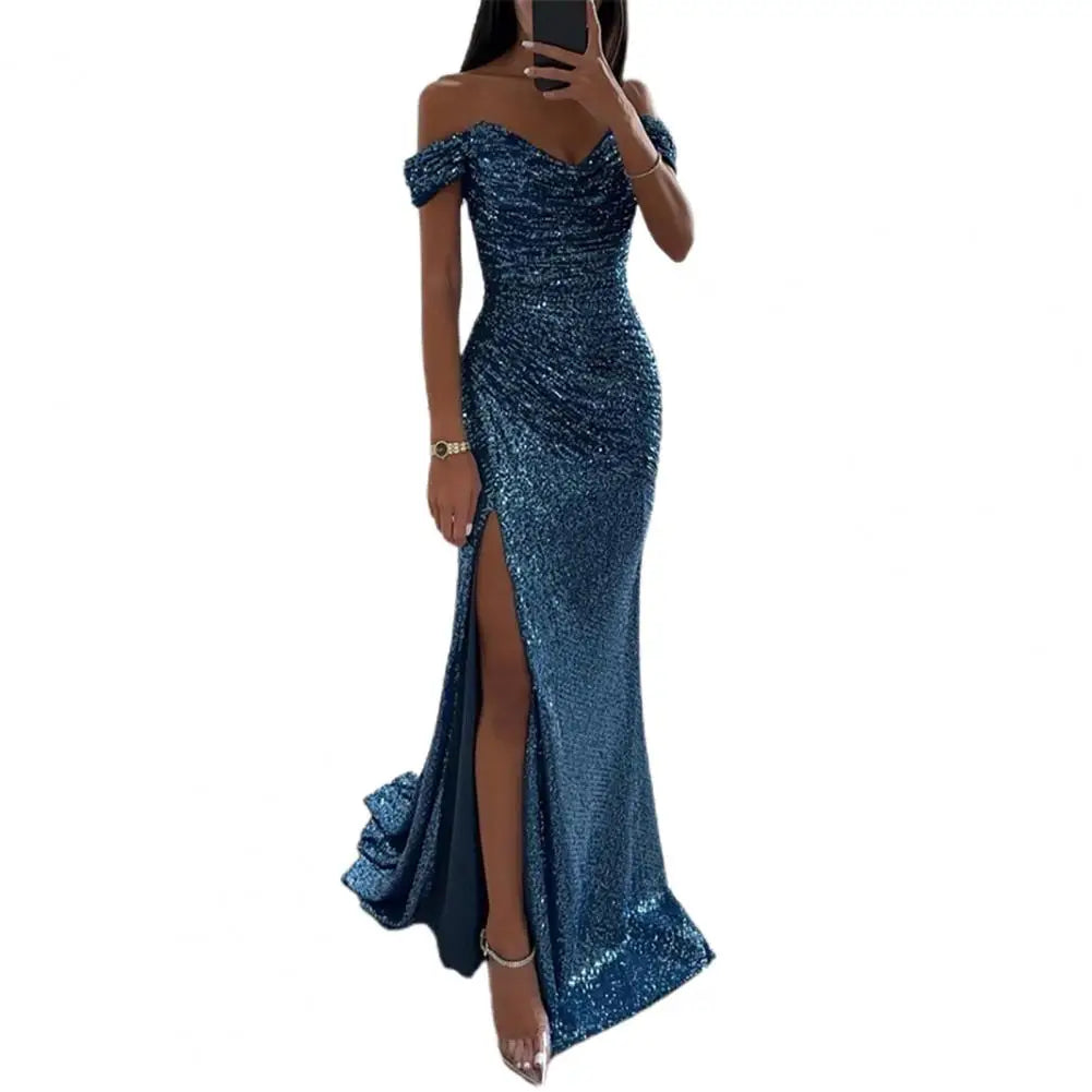 Women's Off Shoulder Sequin Maxi Dress