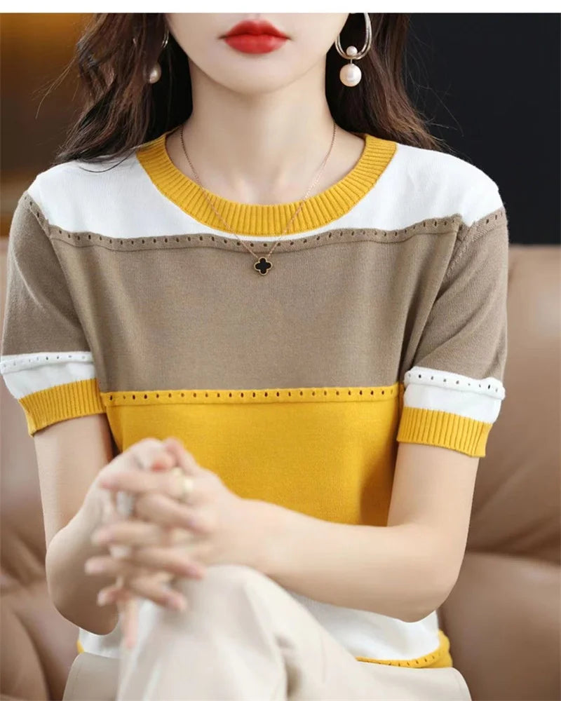 Women Ice Silk Knit T-Shirt