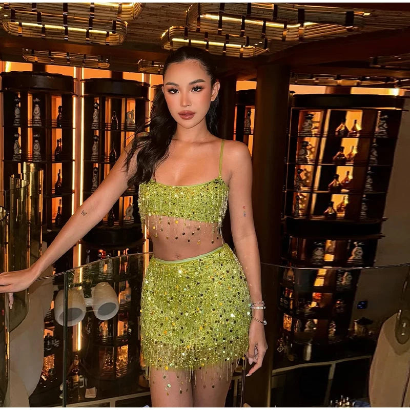 Women Sequin Tassel Party Skirt