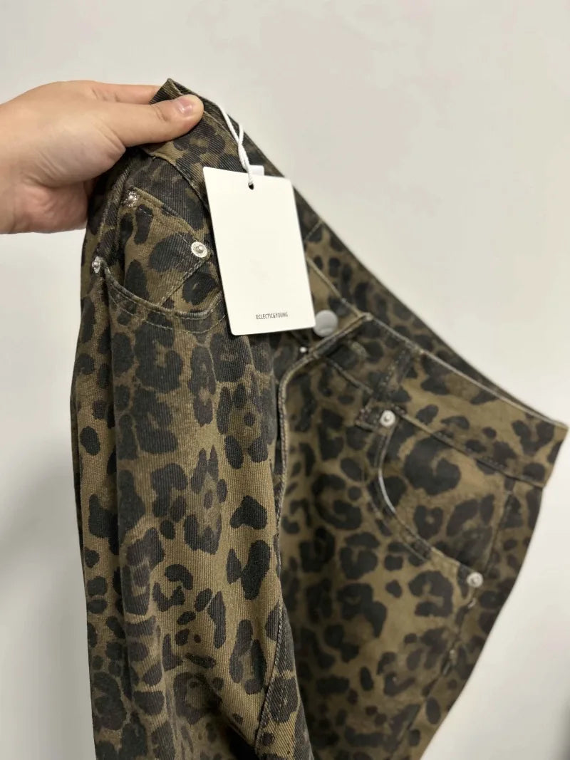 WildFur™ – Leopard Print High Waist Denim Trousers (Statement, Fierce & Urban)