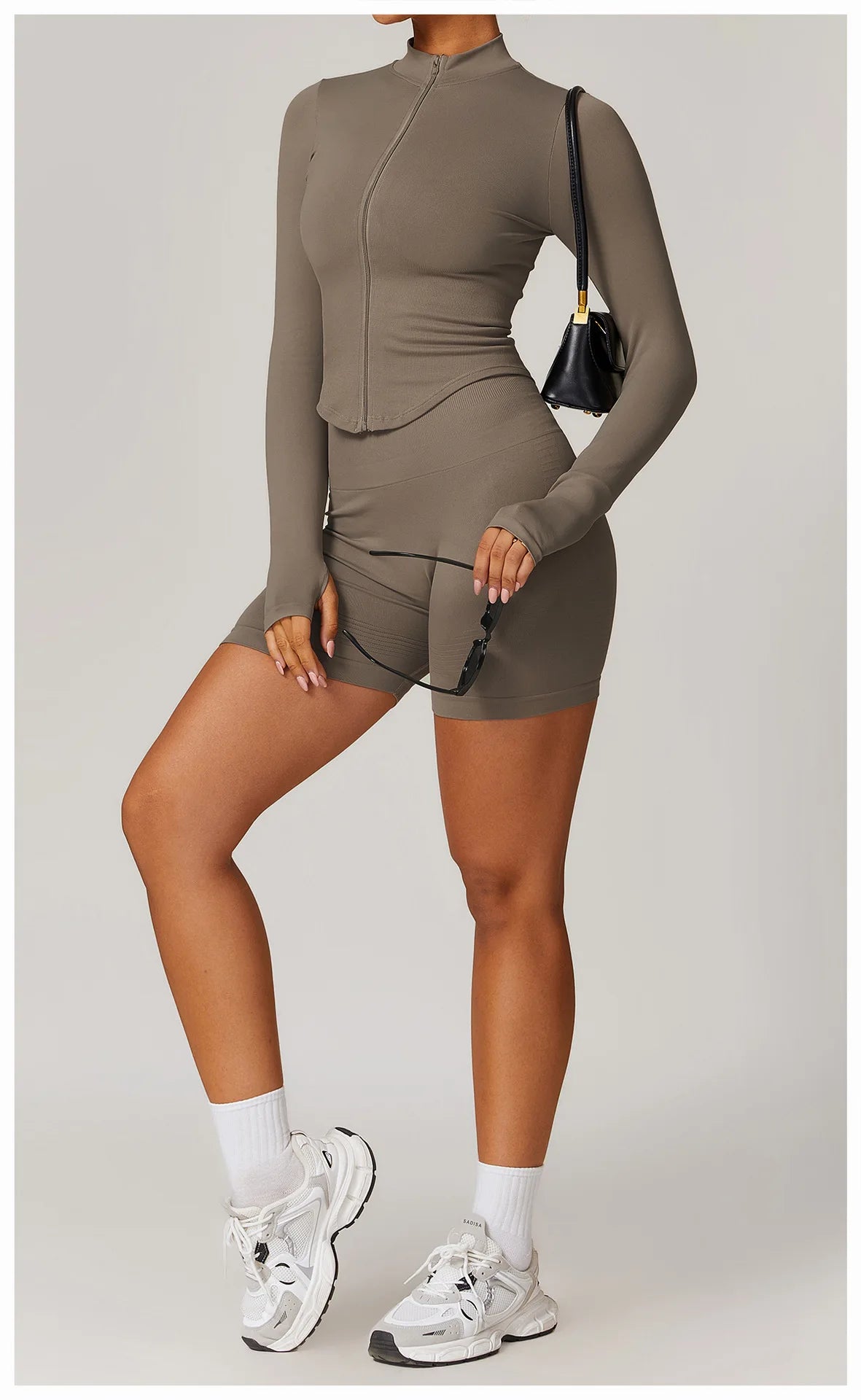 Ribbed Women's Yoga Jacket – Long Sleeve Standing Collar Fitness Top