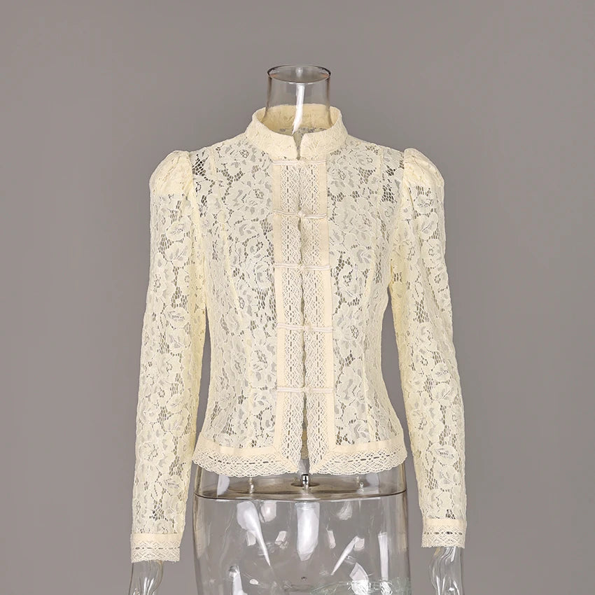 Lace Bloom Embroidered Puff Sleeve Blouse
