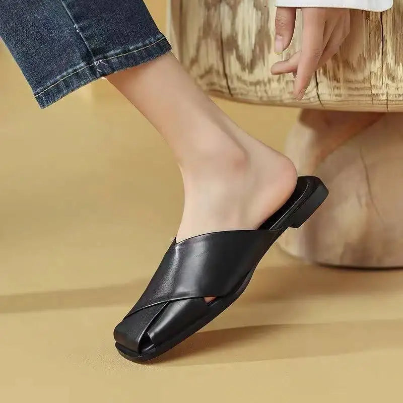 Women Summer Mules – Elegant Square Closed Toe Flats