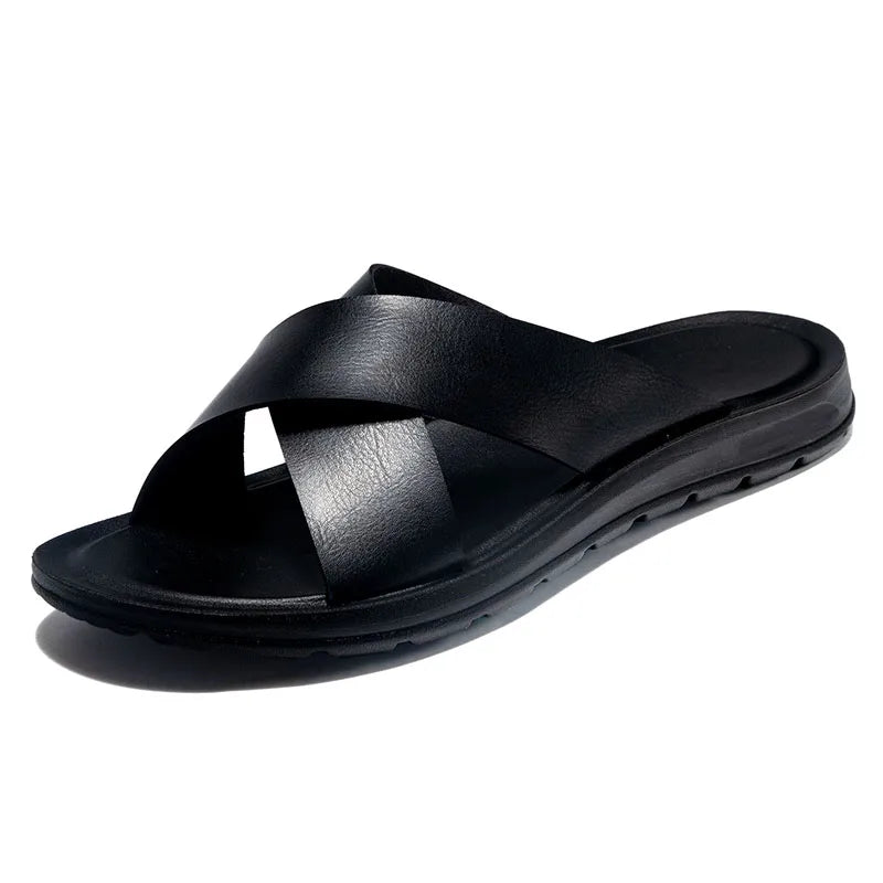 Men Italian PU Leather Slip-On Slippers