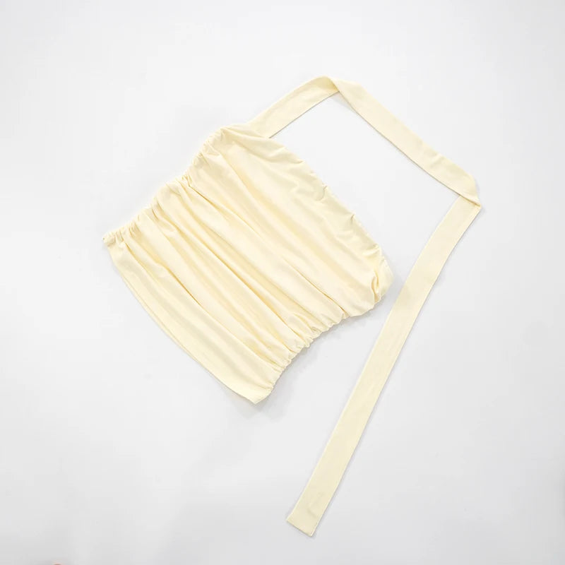 Strapless Pleated Hanging Neck Tank Top