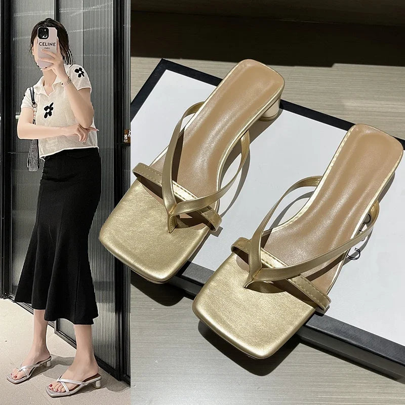 Women Summer Half-Toe Flip-Flops – Casual Mid-Heel Chunky Sandals