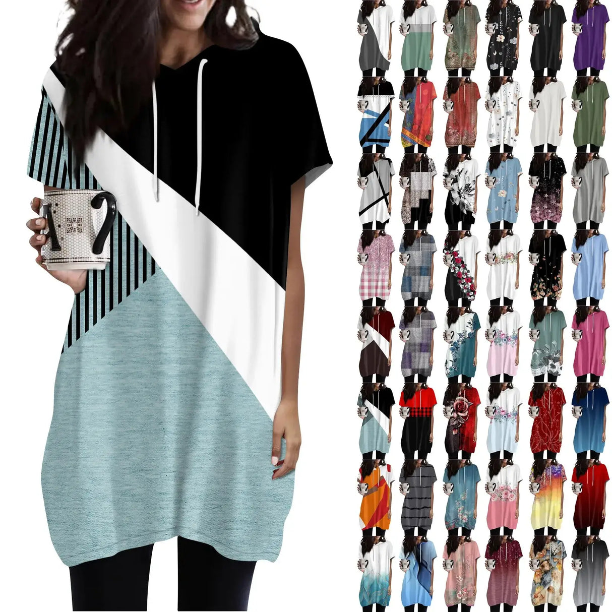 هودي نسائي كبير الحجم بأكمام قصيرة