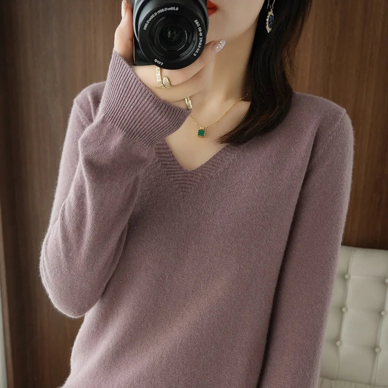Women's V-Neck Knitted Pullover Sweater