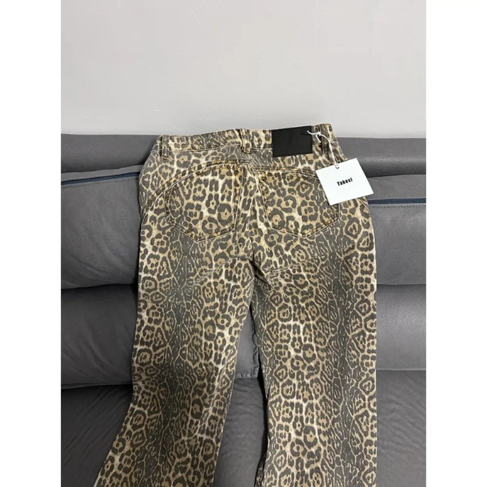 Leopard Print Retro Baggy Denim Pants