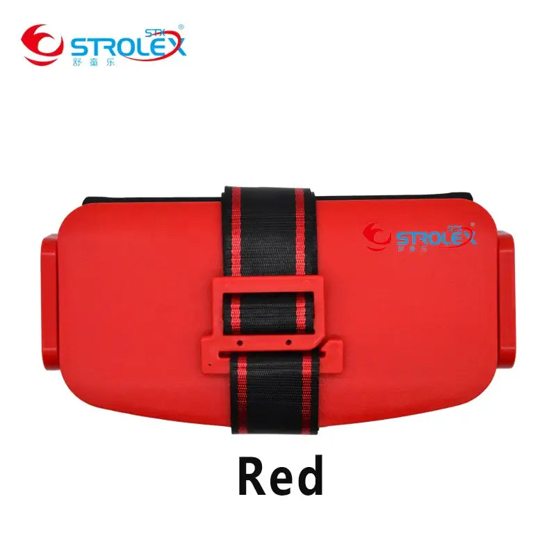 Red portable storage case with black strap, ideal for organization and travel, branded by Strolex.
