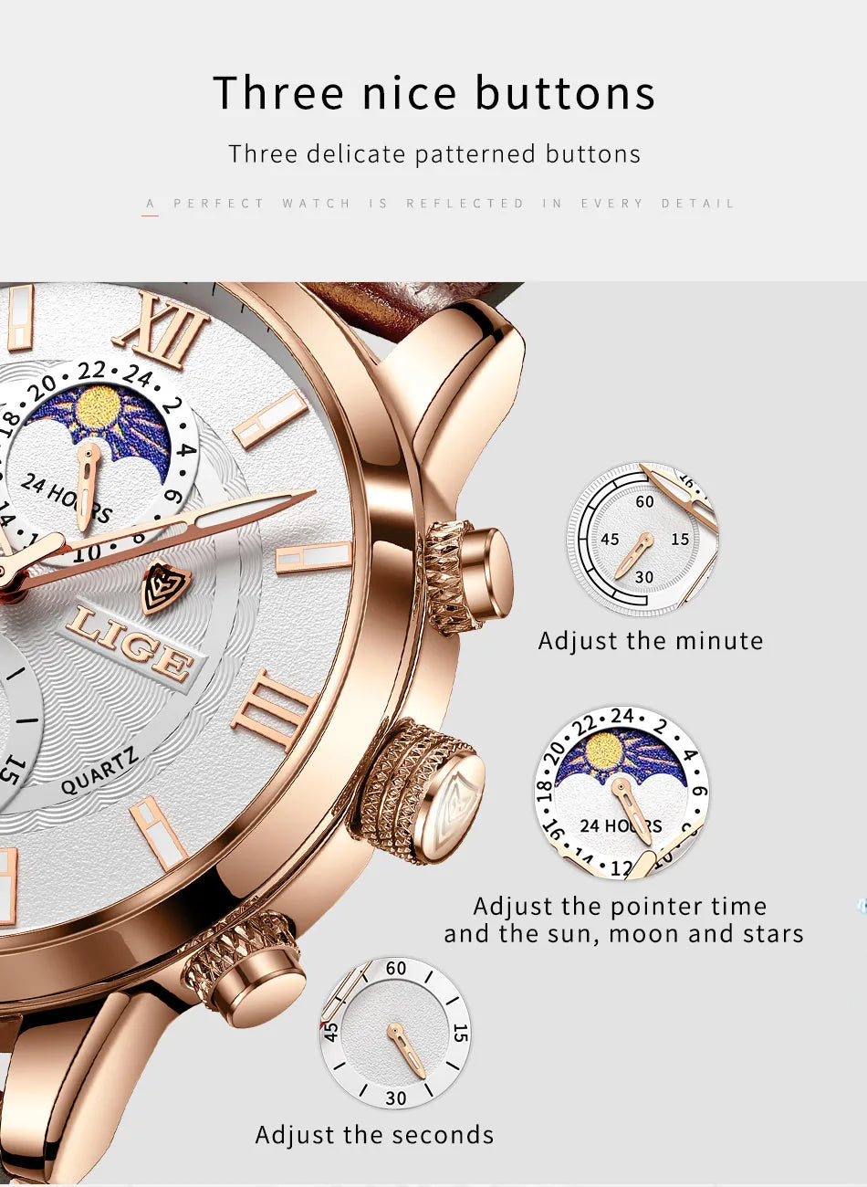 LIGE Men’s Leather Quartz Sports Watch