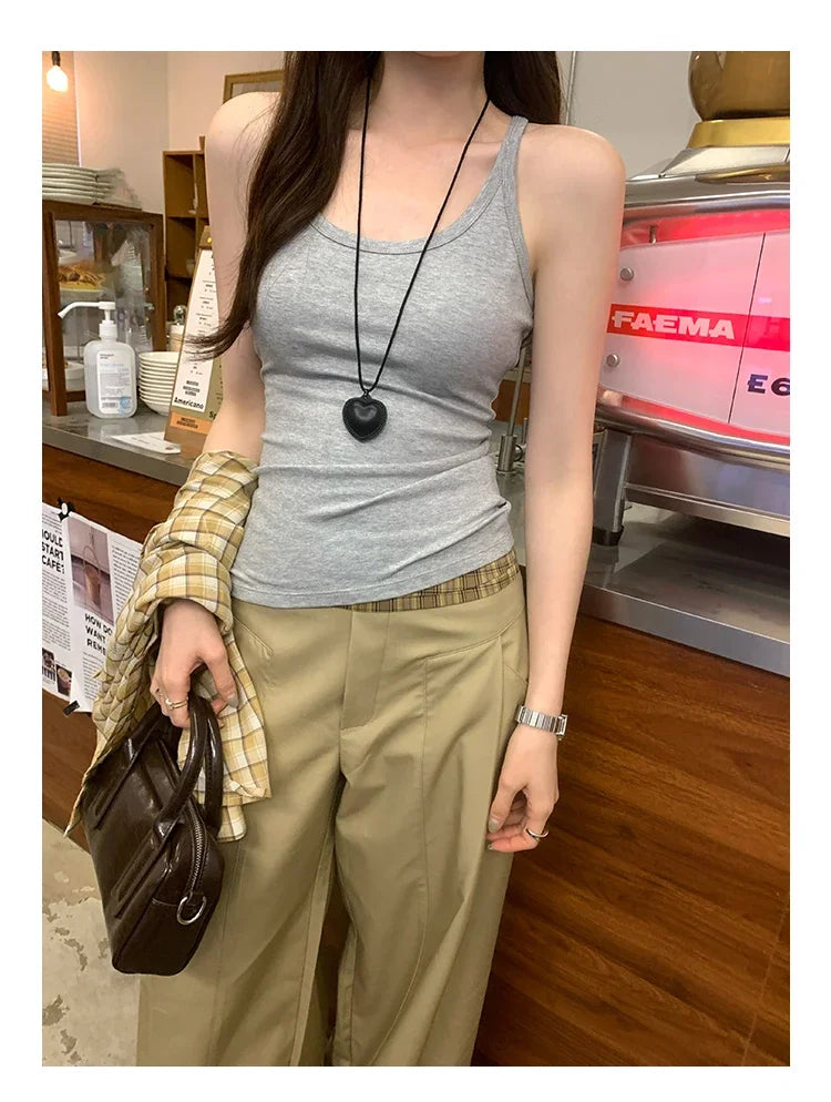 Basic Ribbed O-Neck Camisole Tank Top