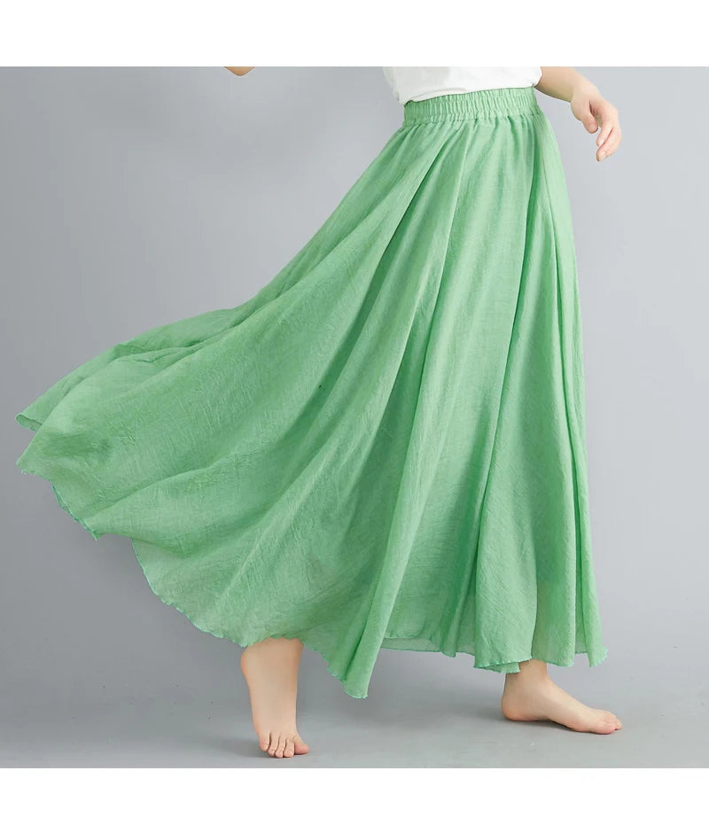 Women Cotton Linen Maxi Skirt