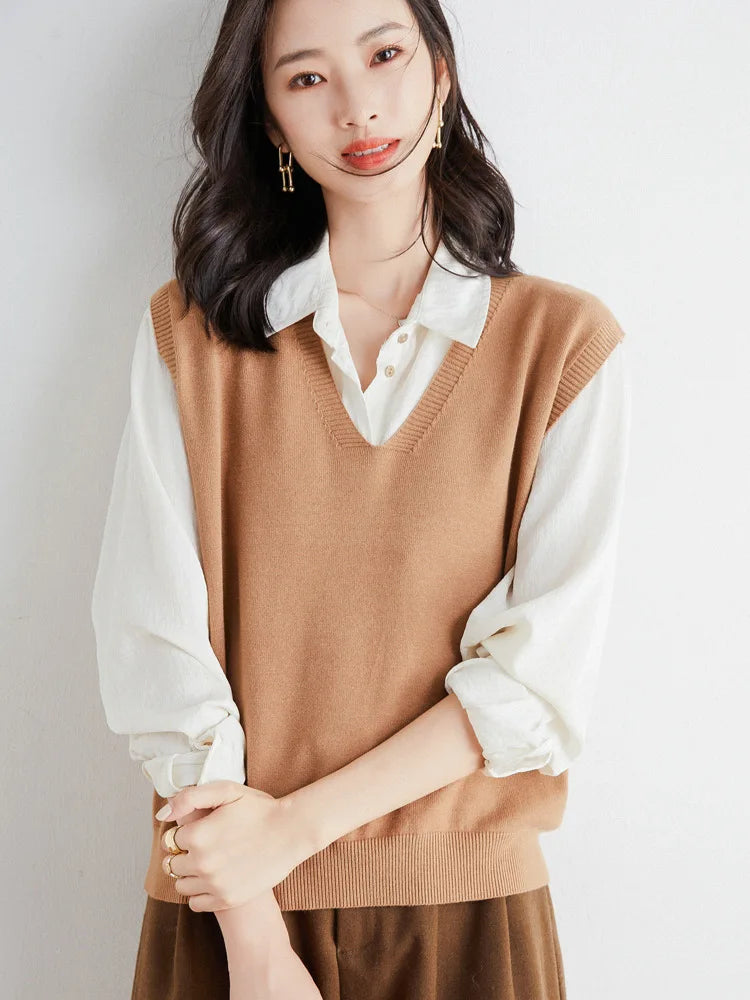 Women Loose V-Neck Knit Vest