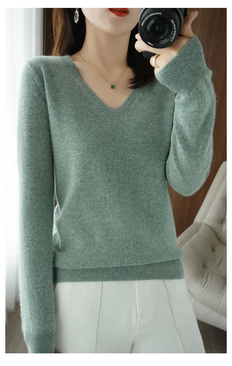 Women's V-Neck Knitted Pullover Sweater