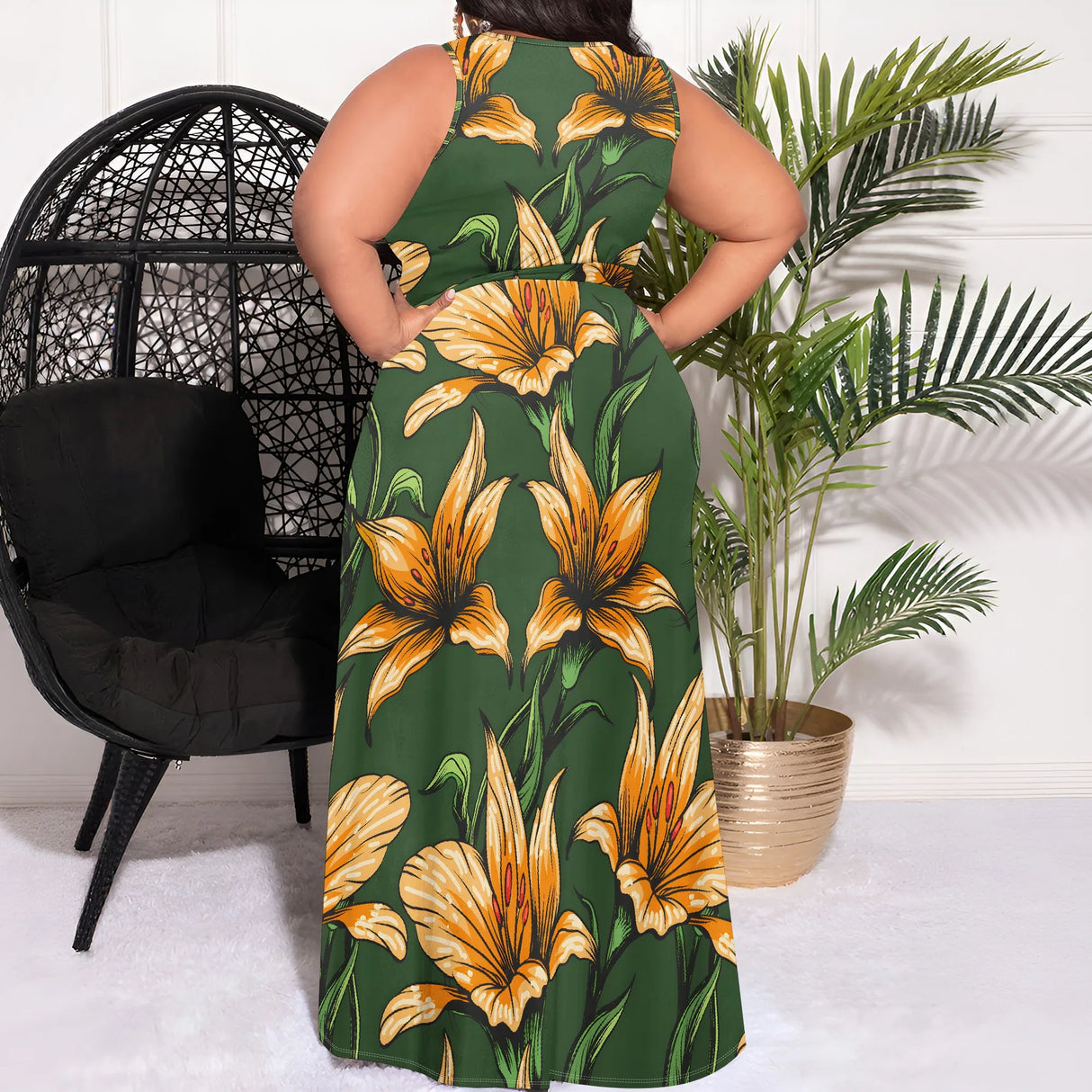 فستان ماكسي نسائي بطباعة ثلاثية الأبعاد