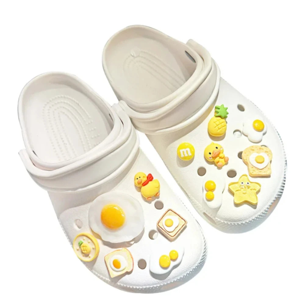 Women Food Egg Shoe Charms Fun Decoration Set