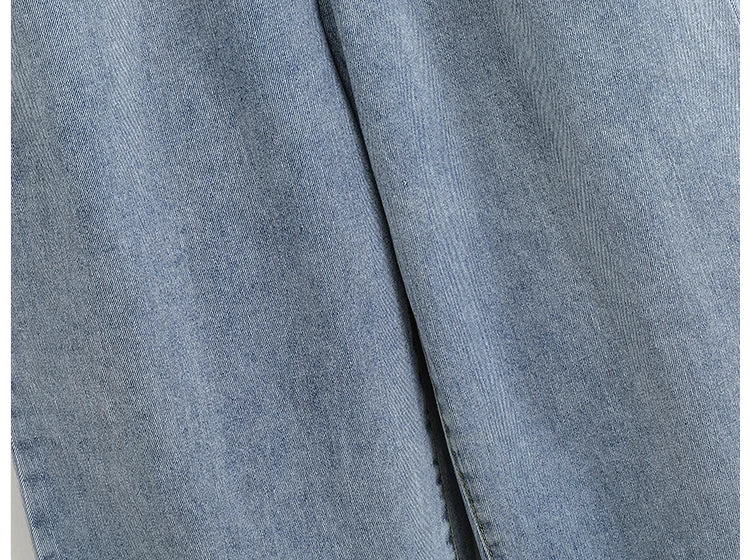 بنطلون جينز نسائي بمقاسات كبيرة بخصر مرتفع وساق واسعة