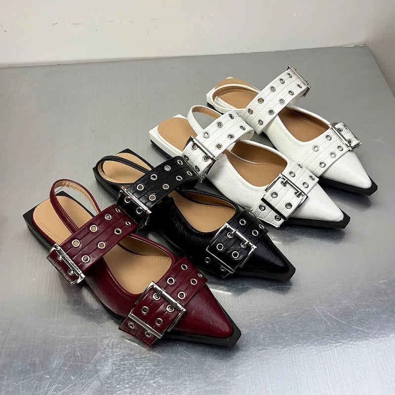 أحذية نسائية مسطحة - أحذية مصممة بمقدمة مدببة وكعب مفتوح من الخلف