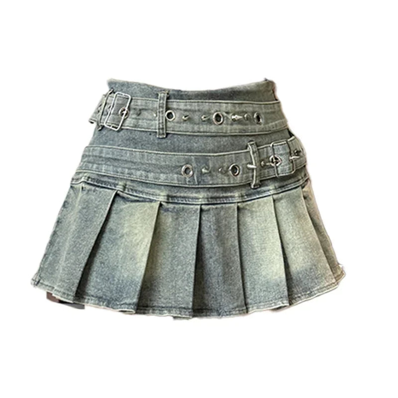 StreetBelt™ – Riveted Mini Skirt (Blue Black High Street Y2K)
