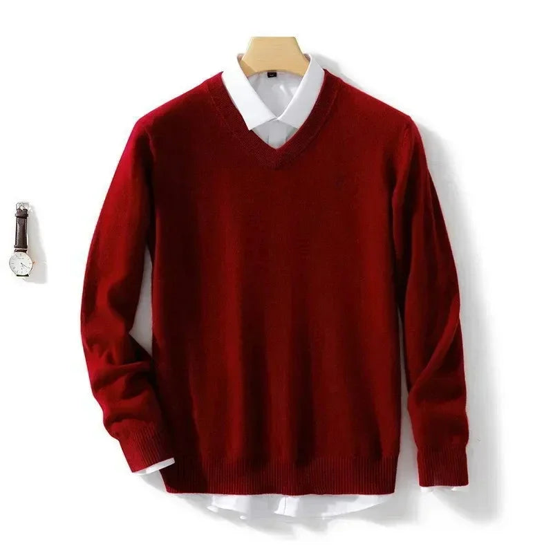 Men's Plus Size Wool V-Neck Sweater