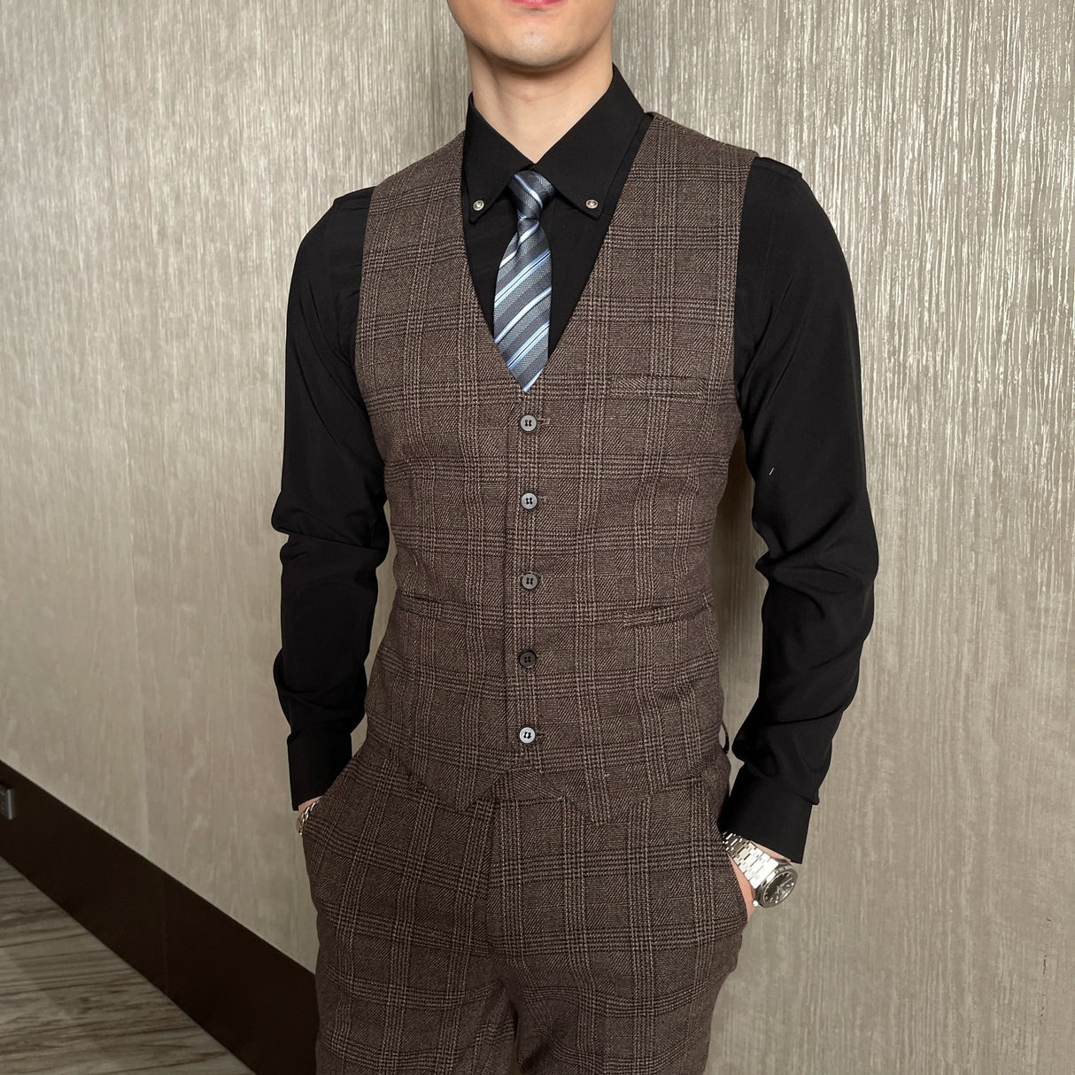 Men Plaid 3-Piece Business Suit