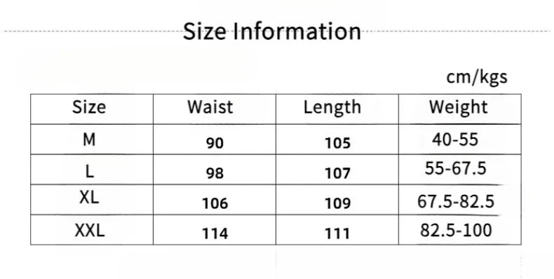 Size information chart for maternity dress showing measurements for M, L, XL, and XXL sizes in cm and kg.