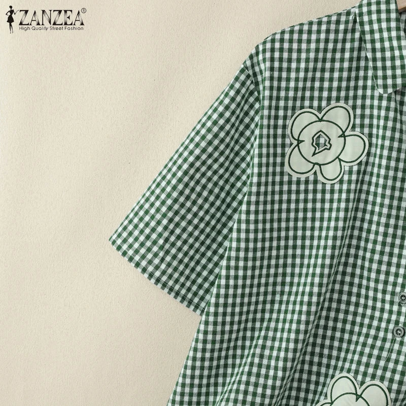Harper Checked Lapel Blouse