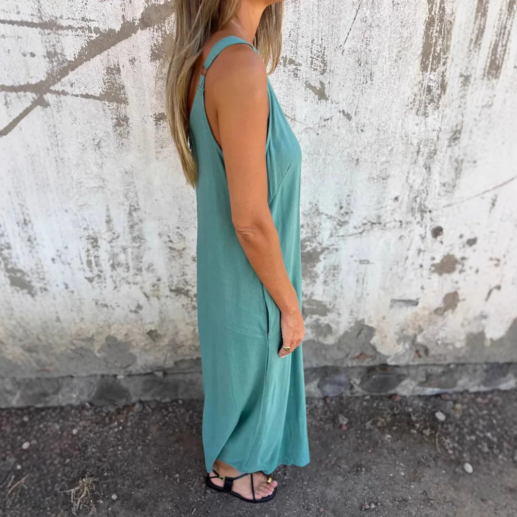 ZenFit™ – V-Neck Wide Leg Sleeveless Jumpsuit (Minimal, Cool & Flexible)