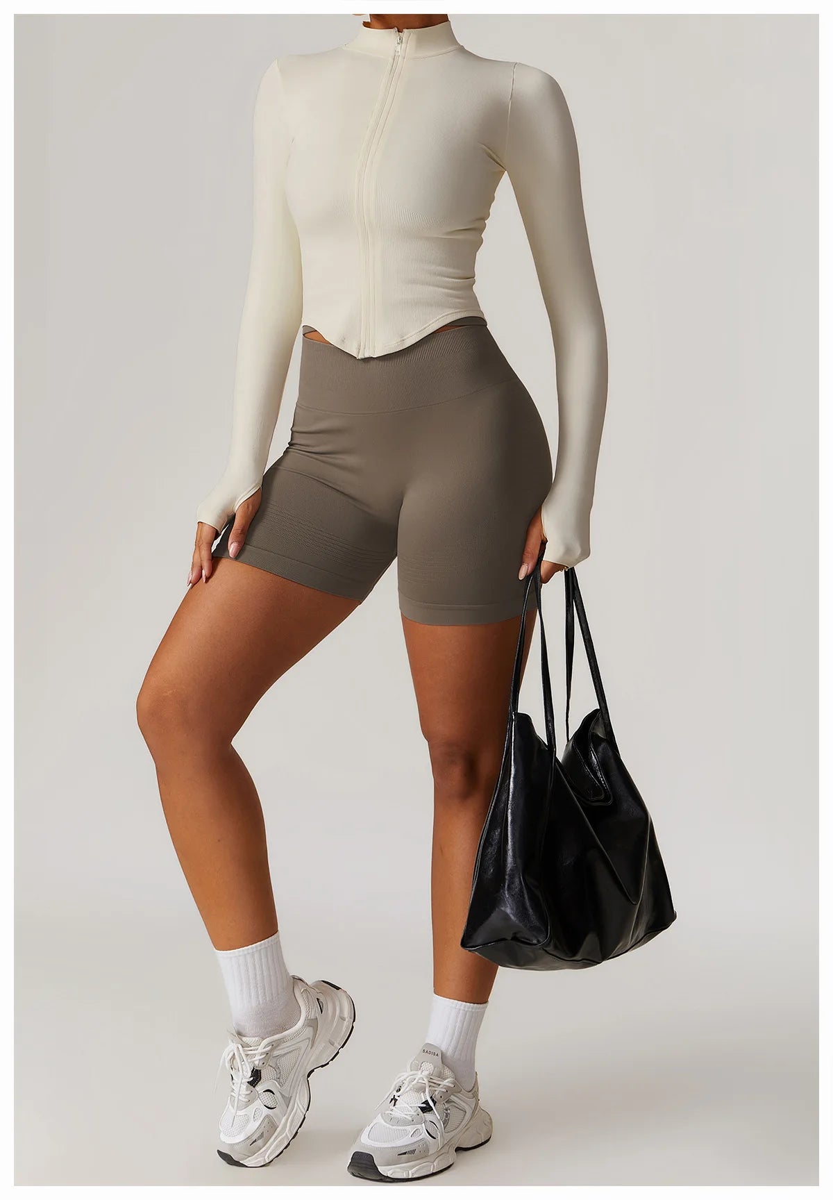 Ribbed Women's Yoga Jacket – Long Sleeve Standing Collar Fitness Top