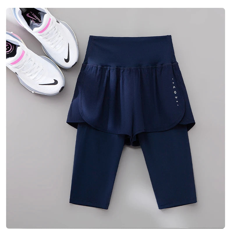 DRUR Knee-Length 2-in-1 Women's Yoga Shorts – High Waist Summer Gym Pants