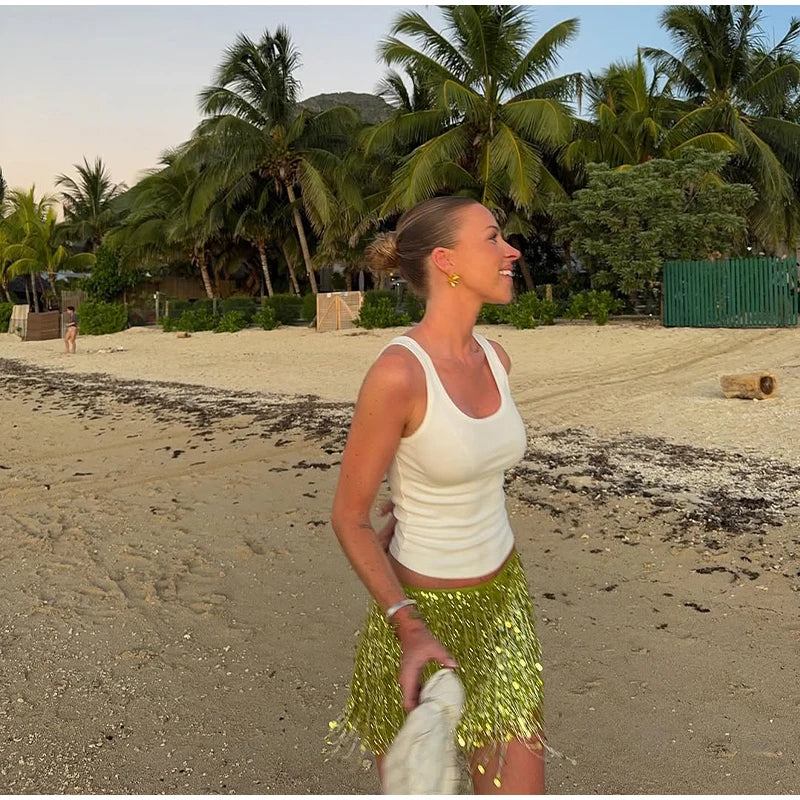 Women Sequin Tassel Party Skirt