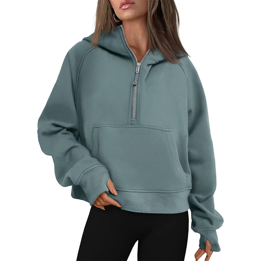 Half Zip Cropped Hoodie