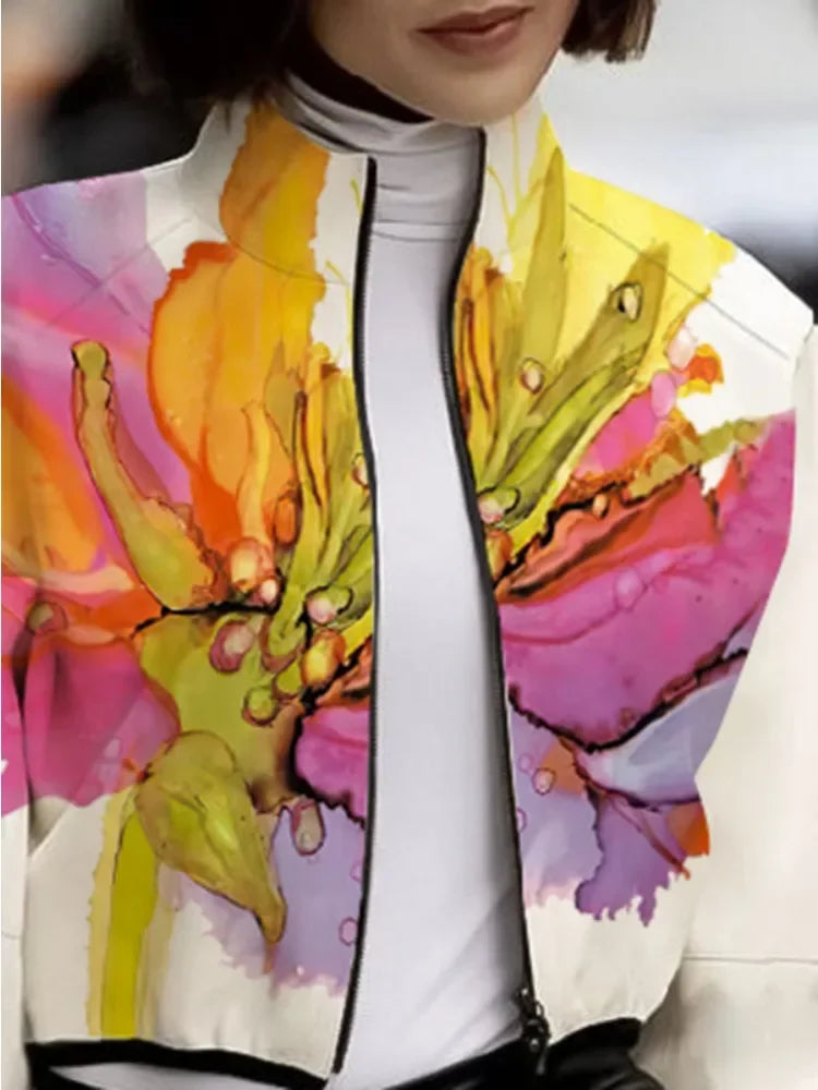 Floral High Neck Puff Sleeve Jacket