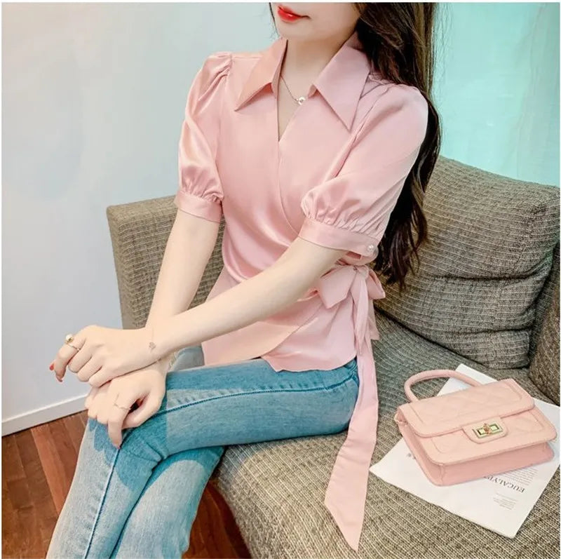 Chiffon V-Neck Short Sleeve Women's Jacket