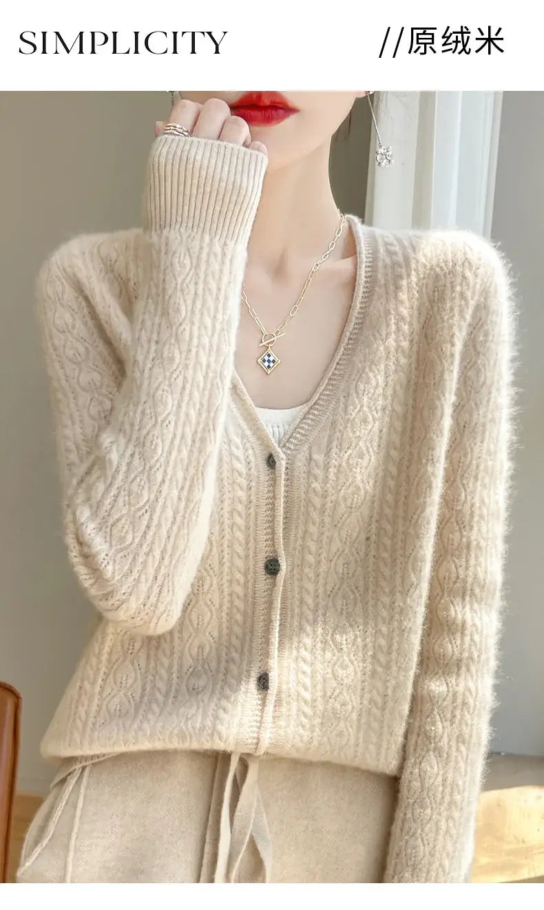 كارديجان نسائي من صوف الميرينو والكشمير