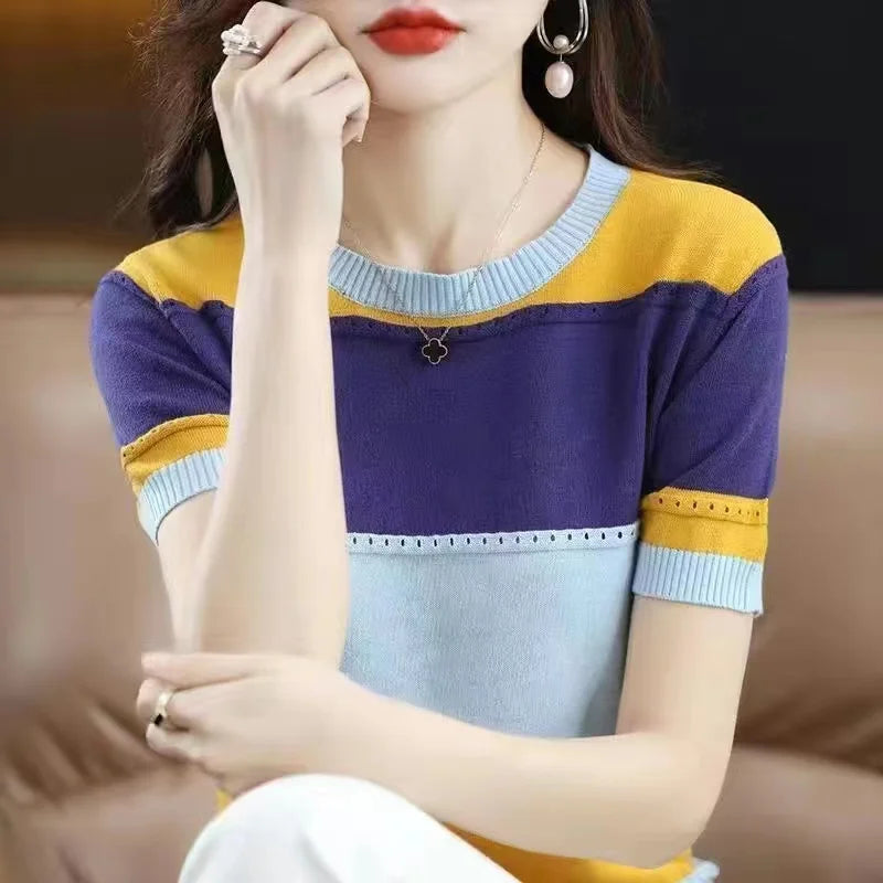 Women Ice Silk Knit T-Shirt